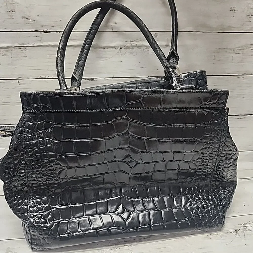 KATE SPADE New York Ridgely Ave Becky Satchel Croc Embossed Leather Black Bag